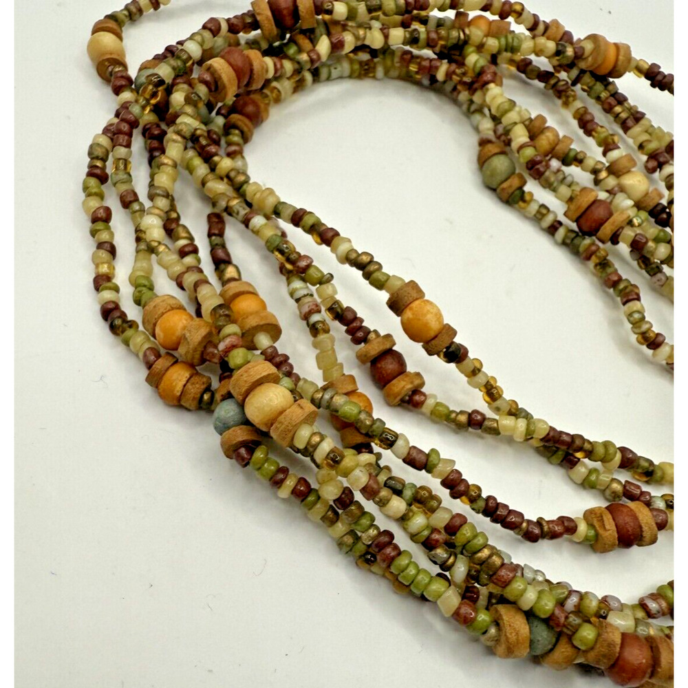 vtg Beaded Necklace Multi Strand Seed‎ Beads Brown Hippie Boho Tribal Festival